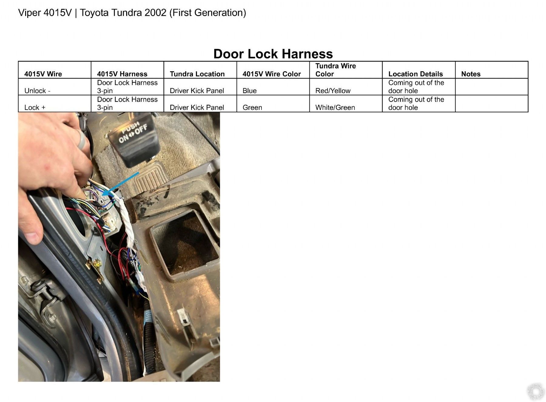 2002 Toyota Tundra, Viper 4105v Remote Start, Pictorial -- posted image.