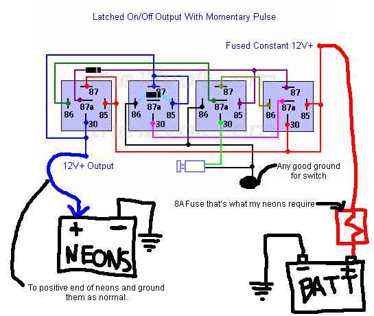 Latching Relay, and momentary switch. -- posted image.